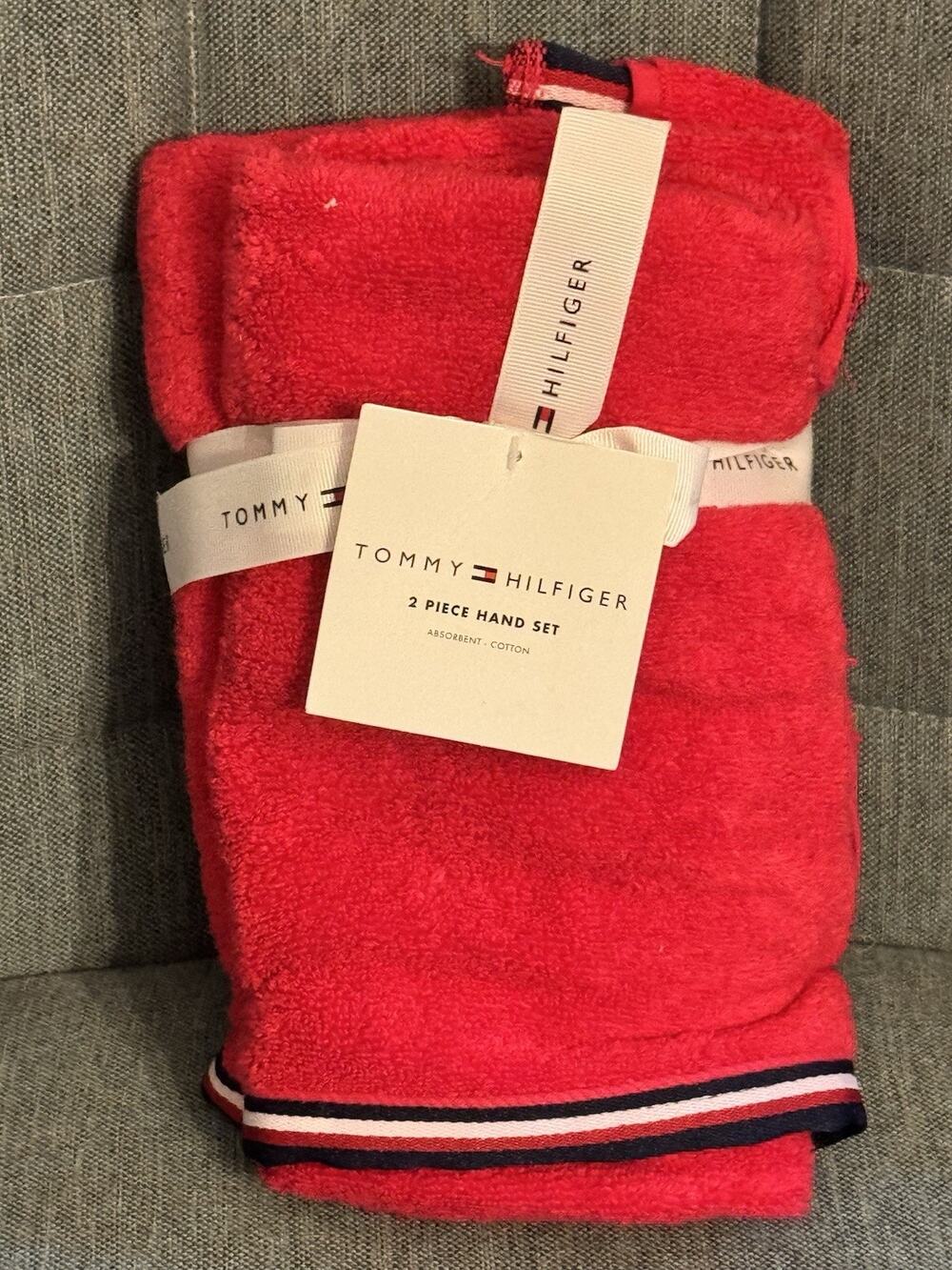 NWT Tommy Hilfiger 2 Piece Hand Towels Absorbent Cotton Red Patriotic Americana